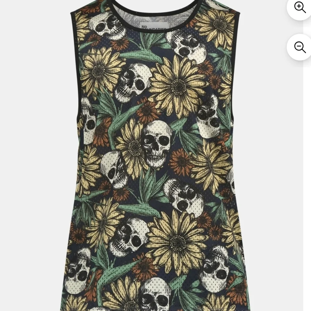 No Boundaries Skull and Floral Tank Top - Black, Green, Yellow - Picture 2 of 8